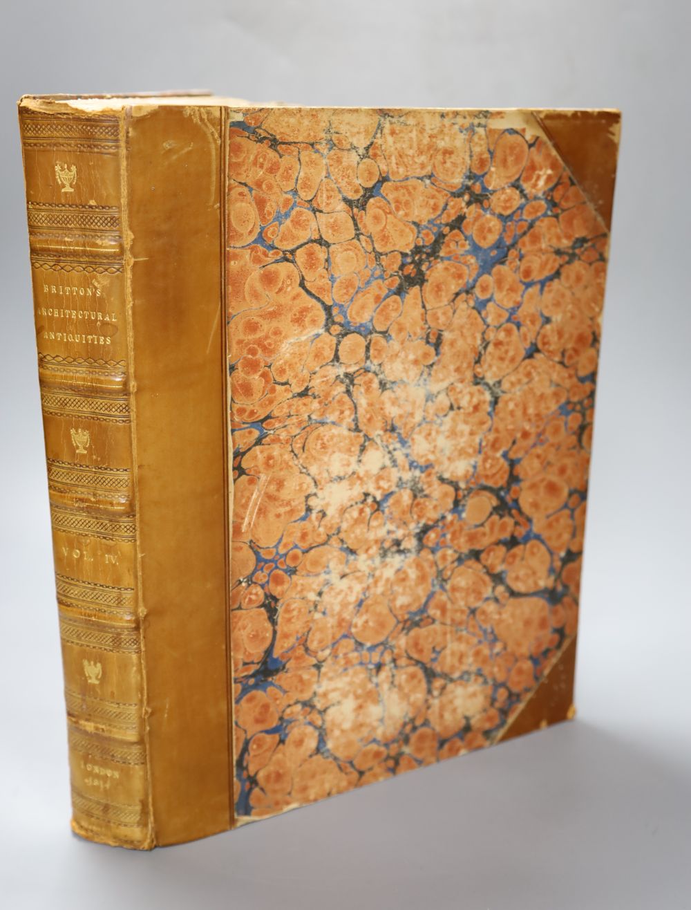 Britton, John - The Architectural Antiquities of Great Britain, 4 vols (of 5) qto, contemporary calf, London 1807-26